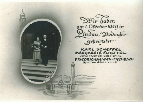 Trauanzeige Ehepaar Scheffel 1949